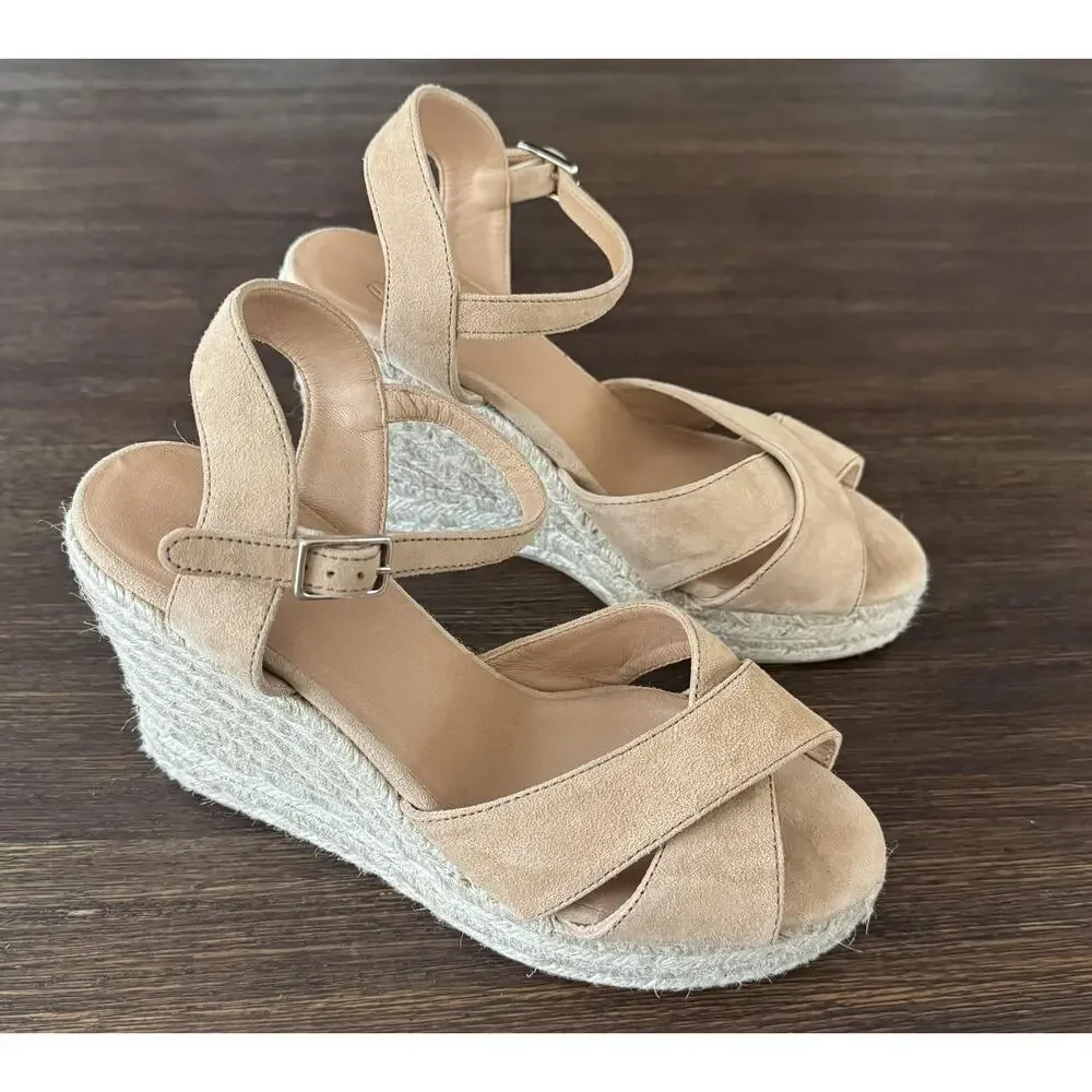 Castaner Blaudell Espadrille Suede Wedge Sandals Size 8.5 EU 39 Beige - Picture 6 of 15
